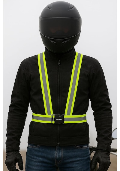 Xmlbayiciniz Tr Motosiklet Ve Bisiklet Reflektörlü Kemer Yelek, Unisex, Siyah Genel