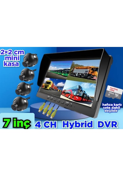 4 Adet 2 2 Cm Mini Kamera Ve 7 İnç Dvr Monitör 12 Volt 256 Gb