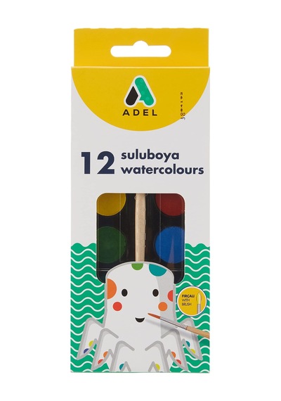 Adel Suluboya, 12 Renk, 24 Mm Tablet, Canlı Ve Parlak Renkler, Fırça İçerir 0