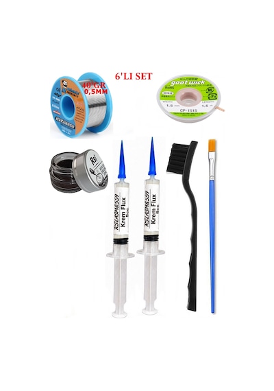 Lehimleme Seti 40 G 0,5 Mm Lehim Teli Cp-1515 Lehim Fitili Flux Lehim Toplama 2fırça Seti Tk106