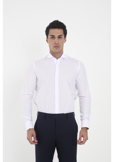Brianze Beyaz Ata Yaka Damatlık Slim Fit Gömlek Kol Düğmesi Hediye Beyaz