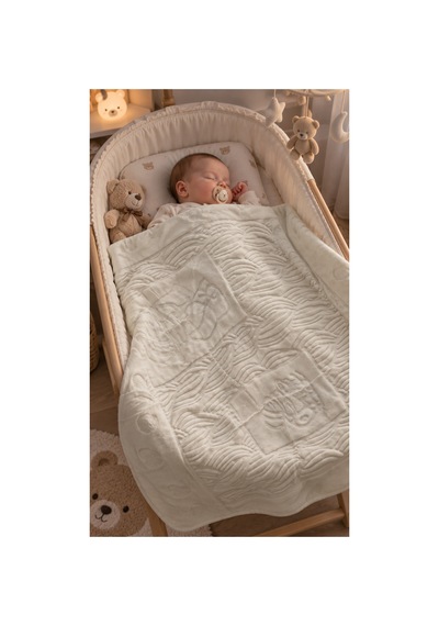 Bebe İçi Polarlı Kışlık Battaniye 120 X 90 Cm Ekru Ekru