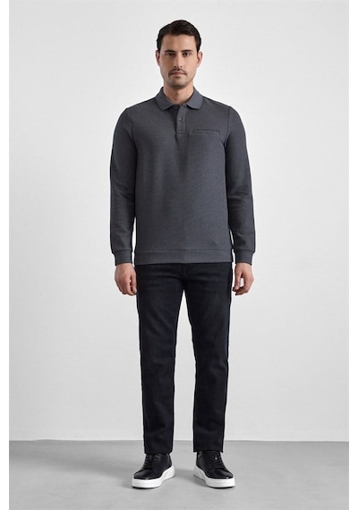 Süvari Gri Regular Düz Fermuarlı Polo Yaka Sweatshirt Sw2013700028-s05