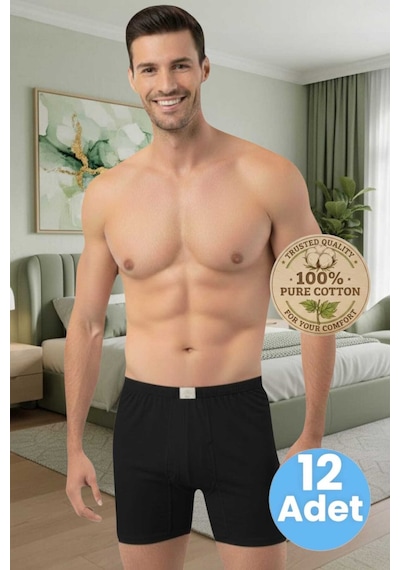 Uniquetrenders Erkek %100 Pamuklu 12'li Süprem Kumaş Penye Boxer Siyah