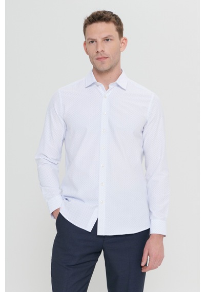 AC&Co / Altınyıldız Classics Erkek Beyaz Mavı Slim Fit Dar Kesim Klasik Yaka Pamuklu Armürlü Gömlek Beyaz Mavı AC&Co / Altınyıldız Classics Erkek Beyaz Mavı Slim Fit Dar Kesim Klasik Yaka Pamuklu Armürlü Gömlek Beyaz Mavı