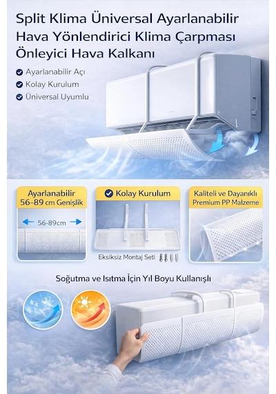 Kenly Split Klima Hava Yönlendirici 58-105 Cm Ayarlanabilir Rüzgar Kırıcı Çarpma Önleyici Aparat Diğer