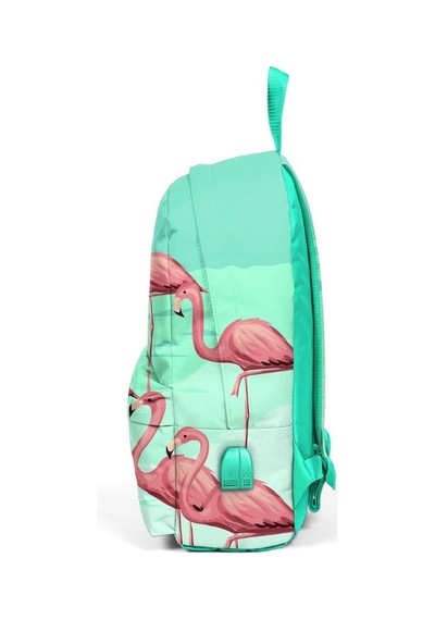 Coral High Yeşil Flamingo Desenli Sırt Çantası Okul ve Günlük - USB+AUX Soketli 23432