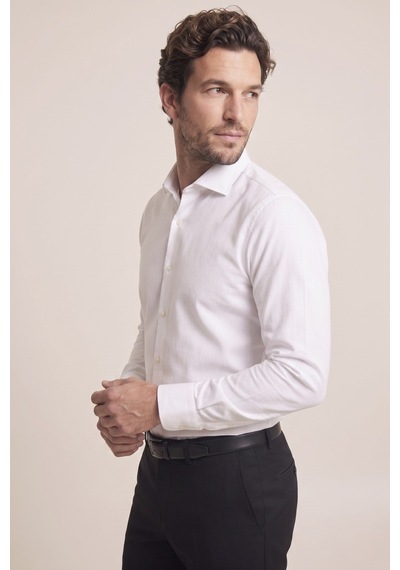 Slim Fit İtalyan Yaka Pamuklu Kolay Ütülenebilir Beyaz Gömlek Gk 761