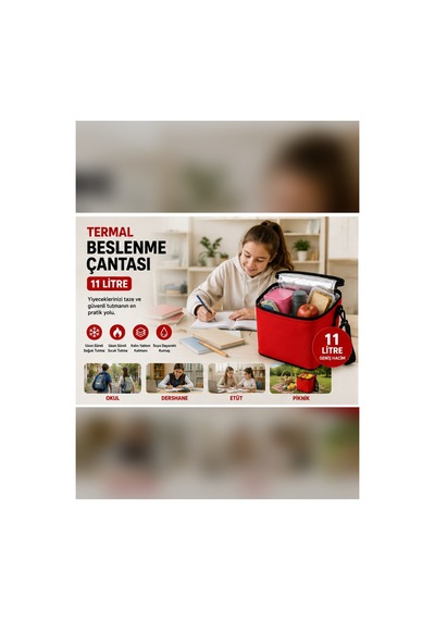 11 Litre Termal Beslenme Çantası Isı Yalıtımlı Sıcak Soğuk Tutucu Termos Yemek Taşıma Okul Piknik Kamp Çantası-kırmızı .