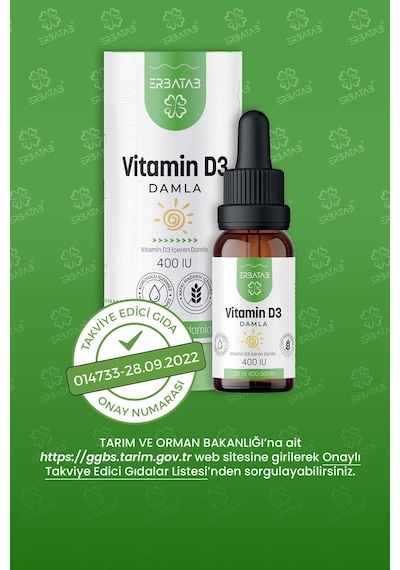 Erbatab Kids Vitamin D3 400 Iu Damla 20 ML Erbatab Kids Vitamin D3 400 Iu Damla 20 ML