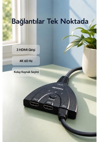 Hdmı Kaynak Seçici 3 Giriş 1 Çıkış Select Düğmeli Ve Led Göstergeli