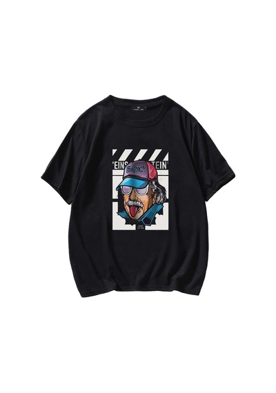 Flood Of Style Unisex Siyah Einstein Baskılı Oversize Tişört