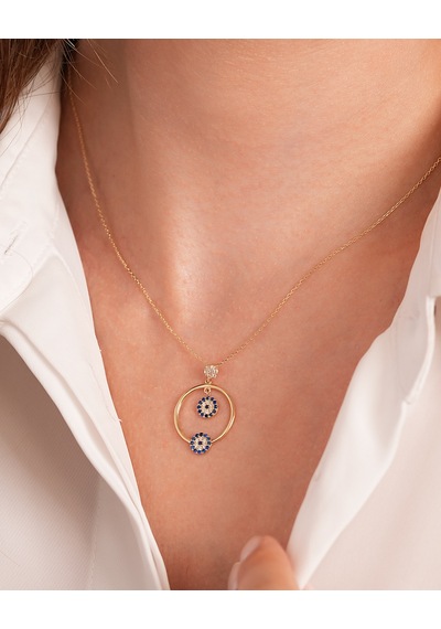 Debora Jewelry 14 Ayar Altın Nazar Boncuklu Çift Göz Kolye