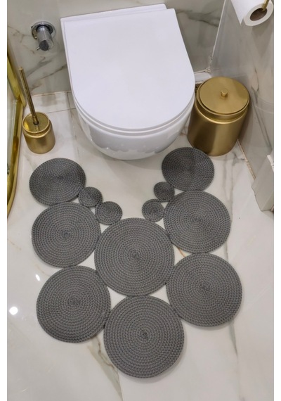 El Yapımı Bohem Jüt, Hasır, Paspas, Banyo Paspası, Klozet Önü Paspası, Klozet Paspas, Çift Taraflı Gri