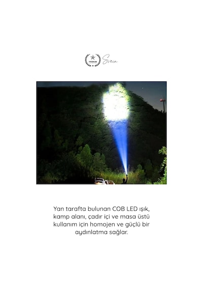 Elfeneri El Feneri Ultra Parlak Cob Led Multi Usb Şarjlı 4 Modlu Şarj Göstergeli Kamp Piknik Işılda Çok Renkli