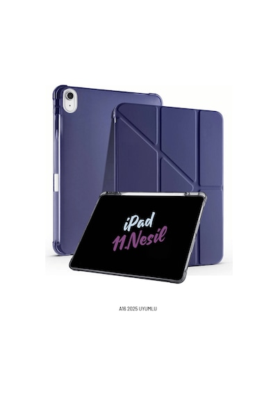 Apple Uyumlu iPad 11. Nesil A16 2025 11 İnç Kalem Bölmeli Standlı Fuchsia Tri Folding Tablet Kılıfı Tablet Kılıfı