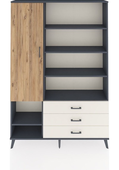 Arges Dolap 9 Raflı 3 Çekmeceli Tek Kapaklı 132x30x195 Antra... Antrasit