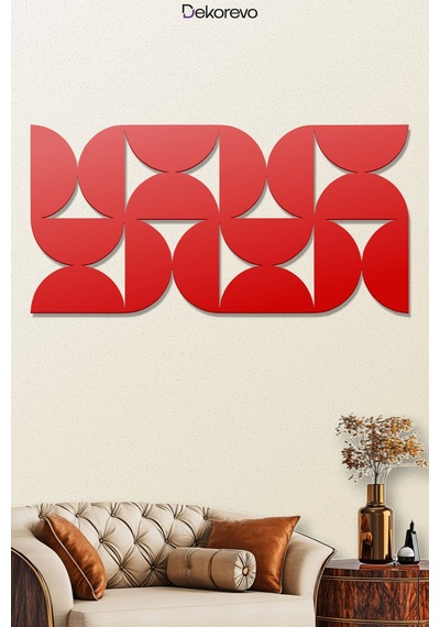 Minimalist Ritim Dekoratif Geometrik Desenli Metal Duvar Tablosu - Metal Duvar Sanatı - Kırmızı - 50 X 25 Cm