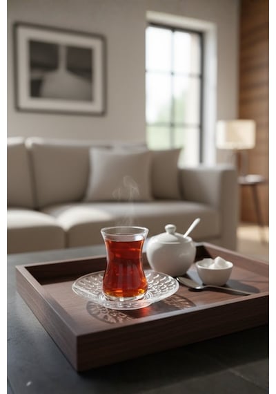 6'lı Çay Bardağı Altlığı Tabak Seti - Mika Kristal Çay Tabağı Şeffaf