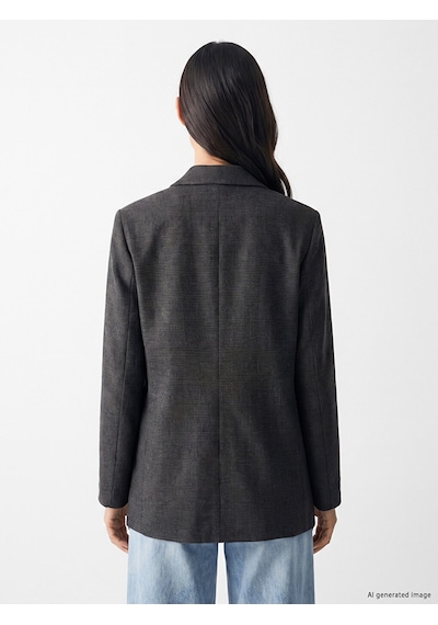Lcw Studıo Gri Kruvaze Yaka Ekose Kadın Blazer Ceket