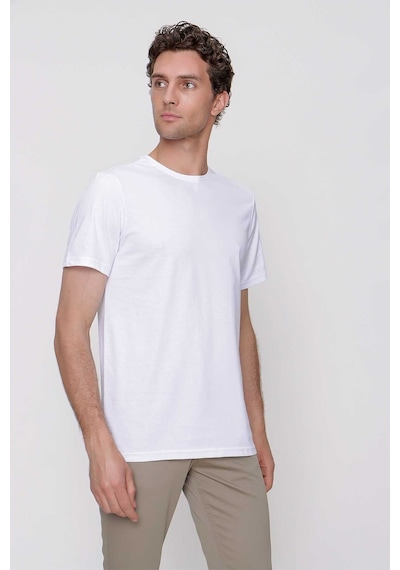 Erkek Beyaz Basic Düz %100 Pamuk Bisiklet Yaka Slim Fit Dar Kesim Kısa Kollu Tişört Beyaz