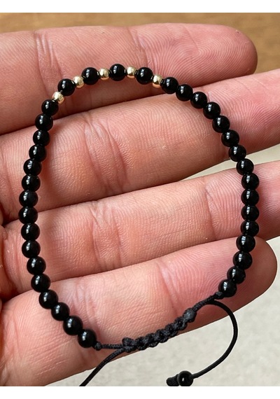 14 Ayar Altın Top Altın Detaylı Onix Taşlı Altın Bileklik Altın