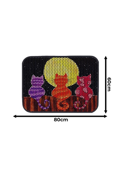 Büyük Boy Renkli Desenli Elekli Kedi Tuvalet Önü Paspası 80 X 60 Cm Büyük Siyah - 834018920