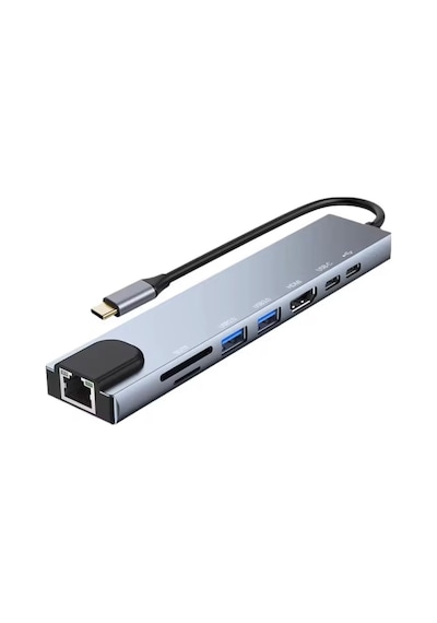 Type-c Çoklu Dönüştürücü 87w Pd, Hdmı, 2x Usb 3.0, Rj45, Sd/tf Kart Girişli Hub