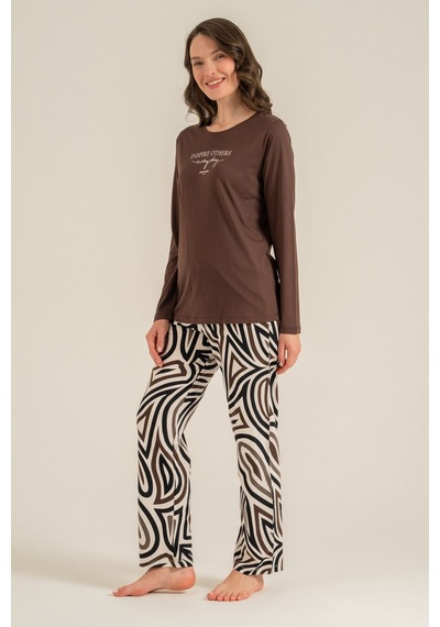 Pierre Cardin Kadın Inspire Others Everyday Kahverengi Uzun Kol Pijama Takım Pc9280-s-v2 Pc9280-s-v2