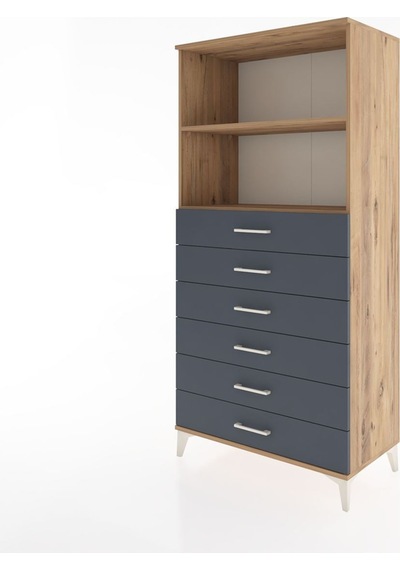 Hyperion Dolap 2 Raflı 6 Çekmeceli 88x44x182 Çam-antrasit Atlas Çam