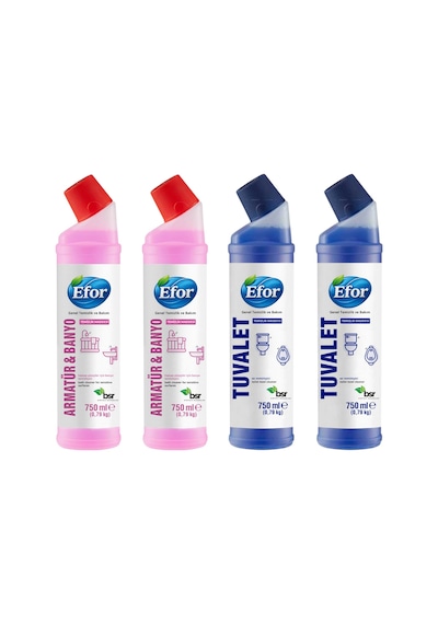 Efor 2 Adet Wc Temizleyici 750 Ml + 2 Adet Banyo Temizleyici 750ml Temizlik Seti