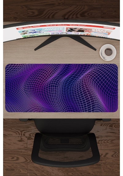 Vaporwave Grid Kaymaz Dikişli Kauçuk Oyuncu Mousepad V3 - 70x30 Xl Gaming Mouse Pad Fare Altlığı