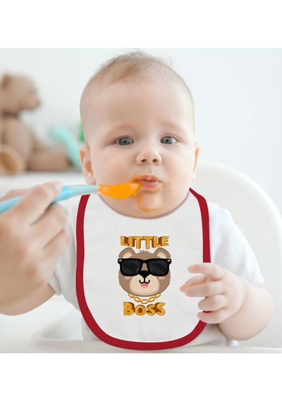 BK Kids Little Boss Tasarımlı Kırmızı Bebek Mama Önlüğü-3 Kırmızı