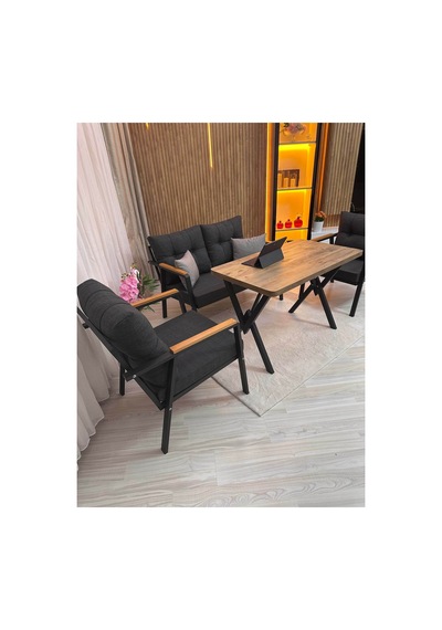 Houseart Balkon ,bahçe , Teras , Cafe ,salon , Metal Kanepe , Metal Kanepe Koltuk ,oturma Takımı 2-1-1 , Yemek Masası , Orta Masa Antrasit
