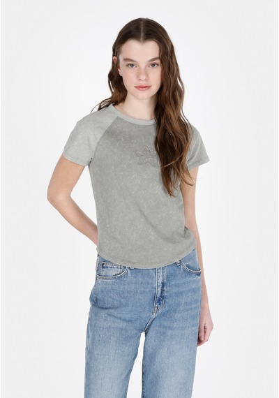 Colin's Colins Slim Fit Yuvarlak Yaka Nakışlı Kadın Yeşil Kısa Kol Tişört Cl1073710 Cl1073710 Q1.v2 Kha Haki