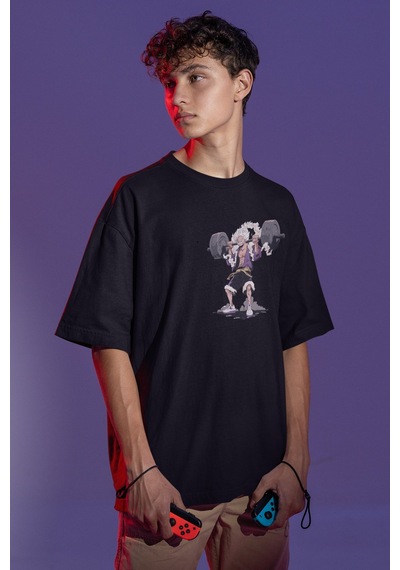 Monkey D. Luffy Gear 5 Sırt Baskılı Unisex Oversize Anime Tişört Siyah