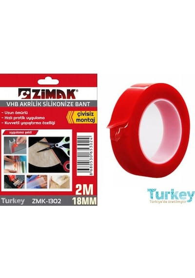 Zimak Ekstra Güçlü Vhb Akrilik Silikonize Bant/ Çivisiz Montaj