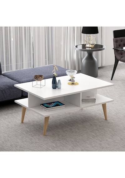 Dekorosso Poloo Ahşap Ayaklı Modern Dekoratif Orta Sehpa Beyaz