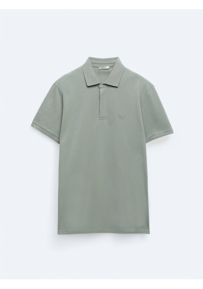 Kip Haki Düz Polo Yaka %100 Pamuk T-shirt Haki