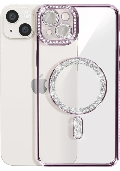Apple Uyumlu iPhone 15 Kılıf Joke Simli Magneticsafe Derin Mor