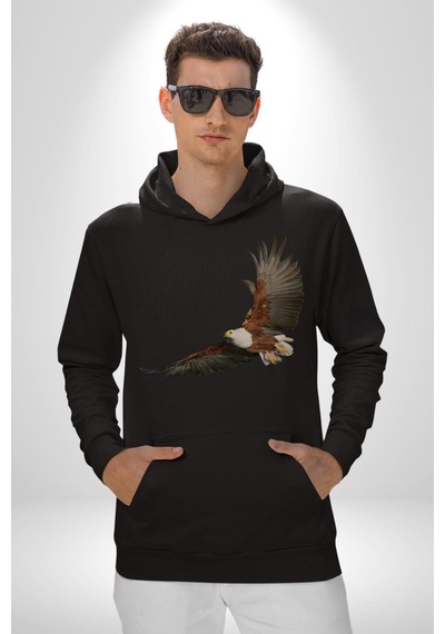 Kartal Özgürlük Kadın Erkek Siyah Kapüşonlu Sweatshirt Hoodie Siyah