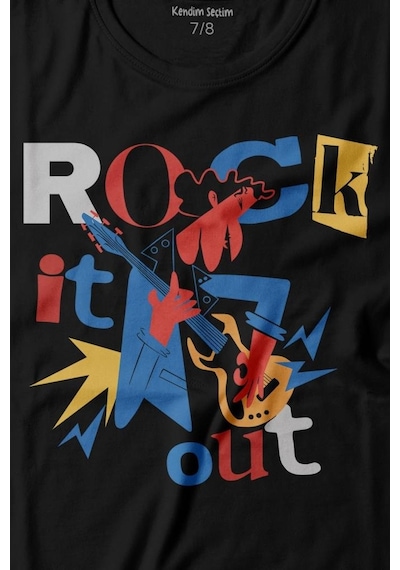 Kendim Seçtim Rockstar Rock It Out Guitar Gitarist Baskılı Tişört Çocuk T-shirt 001
