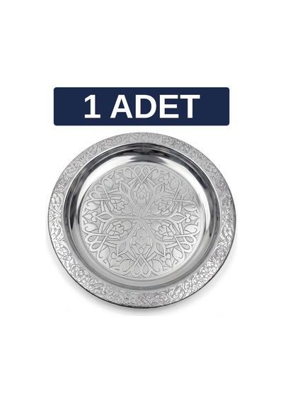 Binbir Trend 18 Cm İşlemeli Kenarlı Otantik Desenli Krom Çelik Meze Ve Servis Tabağı 1 Adet