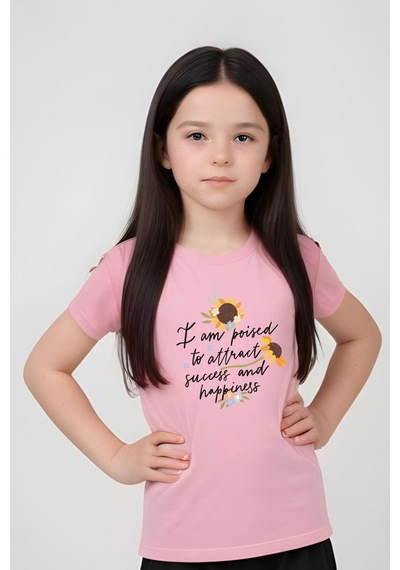 Panios Kids I Am Poised Baskılı Kız Çocuk Tişört Ve Eşofman Alt-üst Takım Açık Pembe