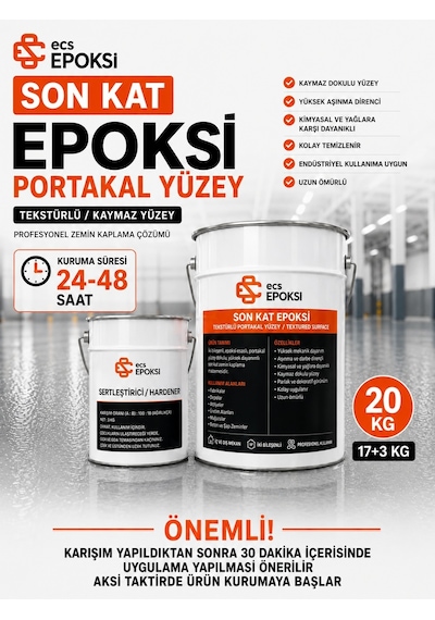 Epoksi Zemin Boyası Son Kat 20 Kg 17+3 Kg Portakal Yüzey Zemin Kaplama