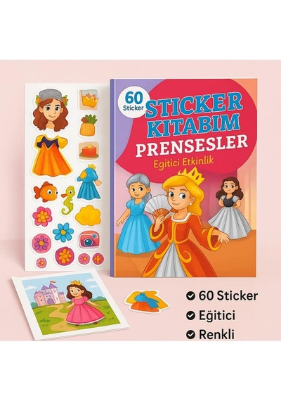 Prenses Temalı Sticker Kitabı - 60 Çıkartmalı Eğitici Etkinlik Kitabı -çocuklar İçin Aktivite Kitabı
