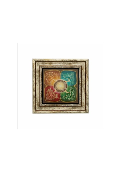 4 Mevsim Ağaç Baskılı Taş Tablo 25x25