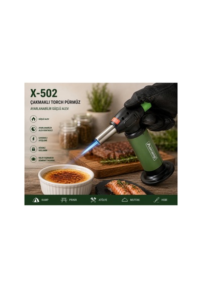 Orcamp X-502 Çakmaklı Torch Pürmüz 1 Adet Kts-227 227 Gr Gaz Kartuşu Hediyeli Çok Renkli