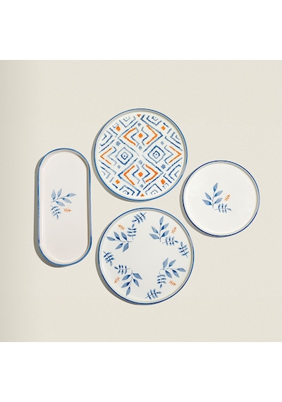 Nehir Blue Orange 6 Kişilik 13 Parça Seramik Kahvaltı Takımı Beyaz - Mavi