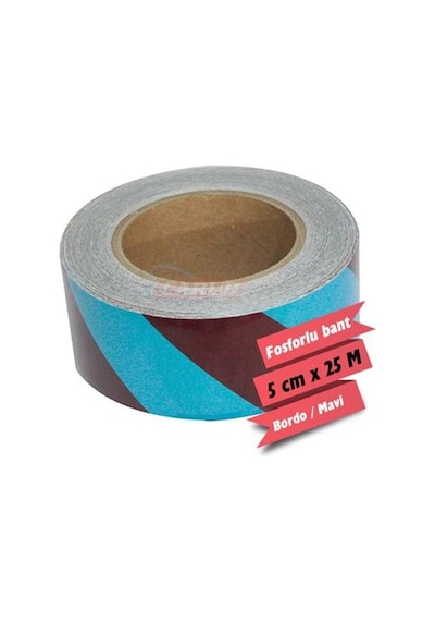 Carub Fosforlu Çapraz Şerit Bant 5 CM X 25 Mt Bordo Mavi BR2406011